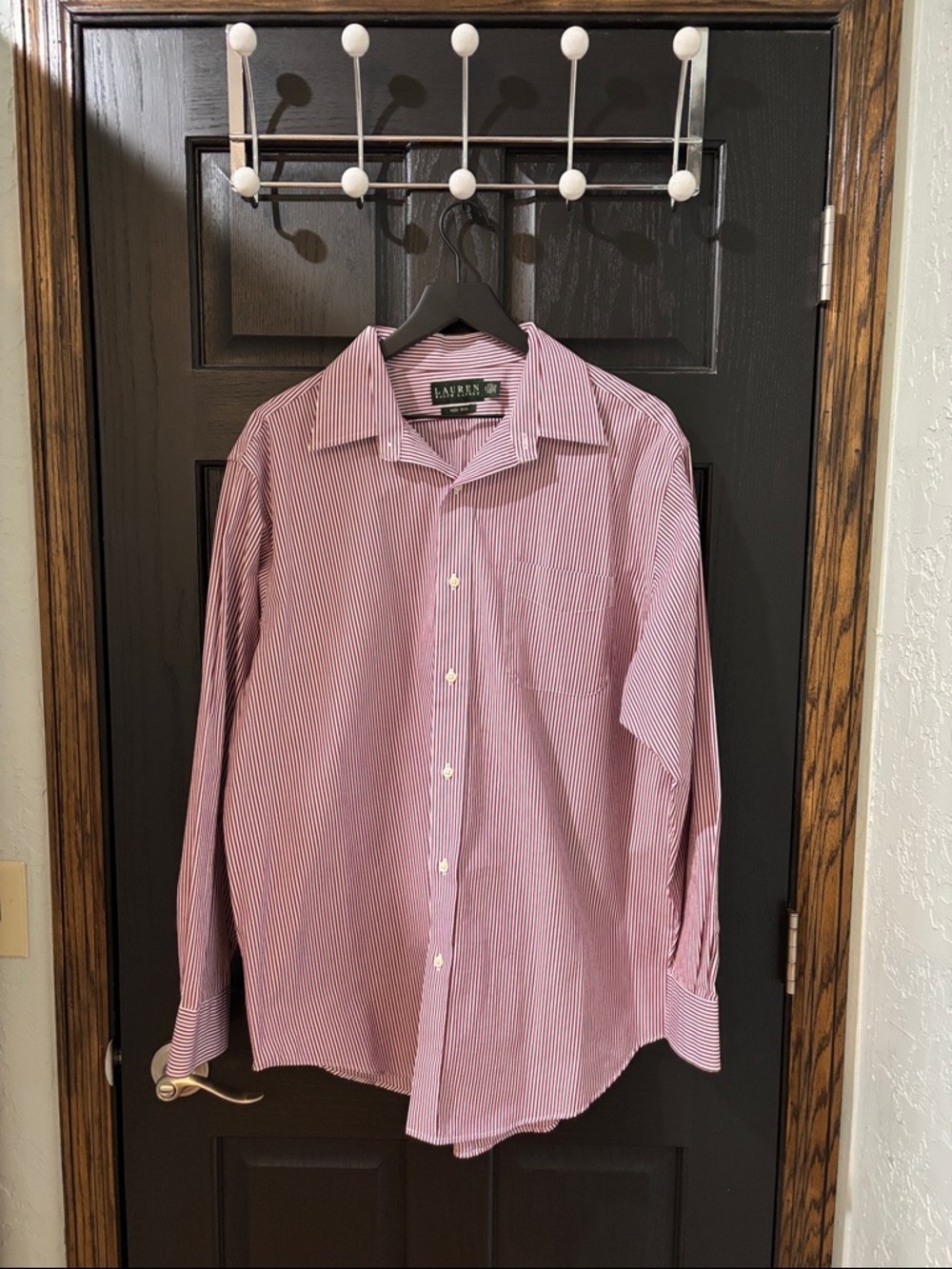 Ralph Lauren Men’s Red and White Pinstripe Dress Shirt
